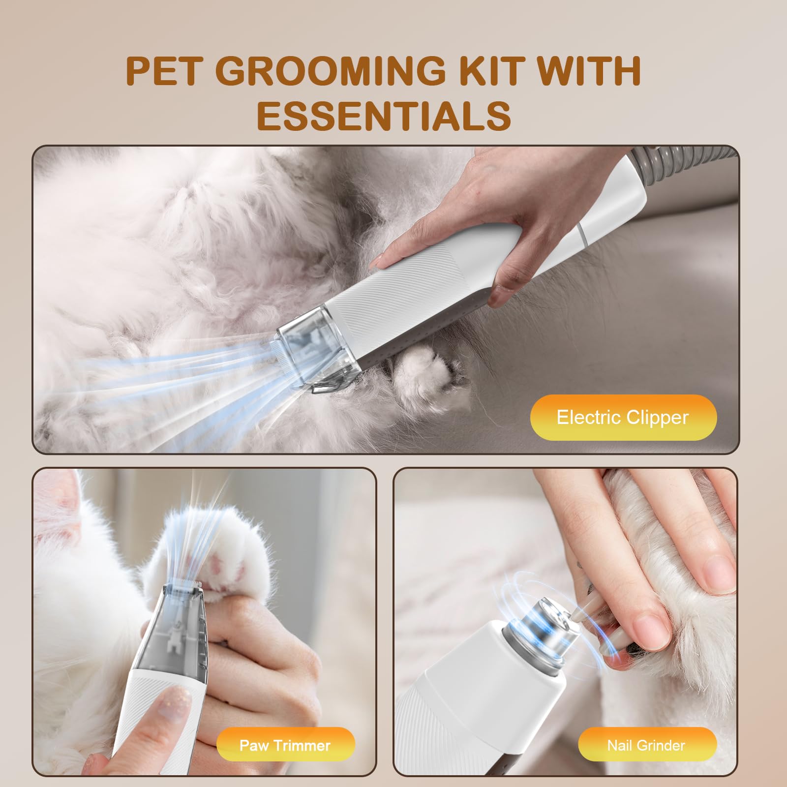 Ozumek grooming brush metal pins closeup highlights gentle detangling for sensitive skin.