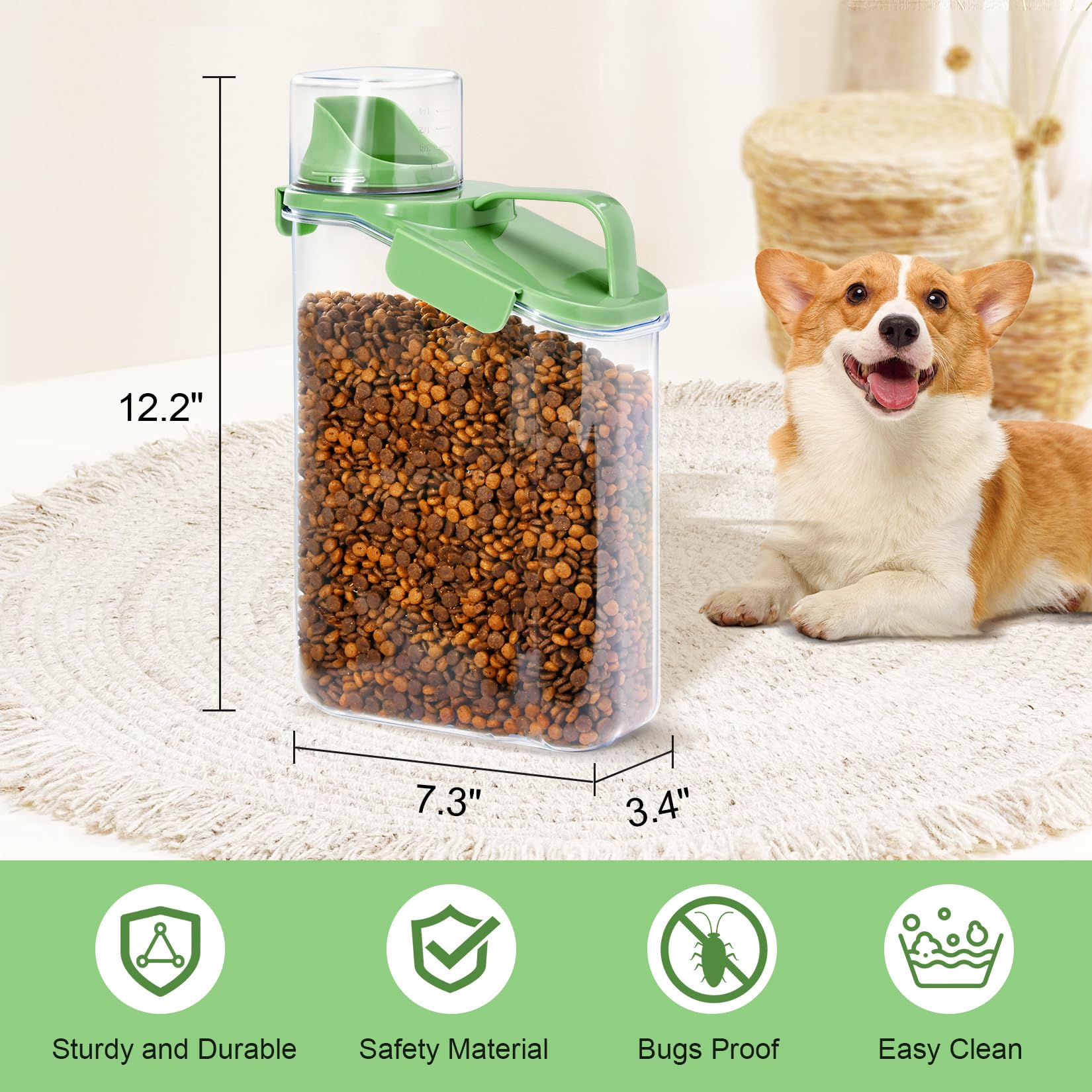 P-ZOONPE dog food container shows transparent body for easy remaining food monitoring.