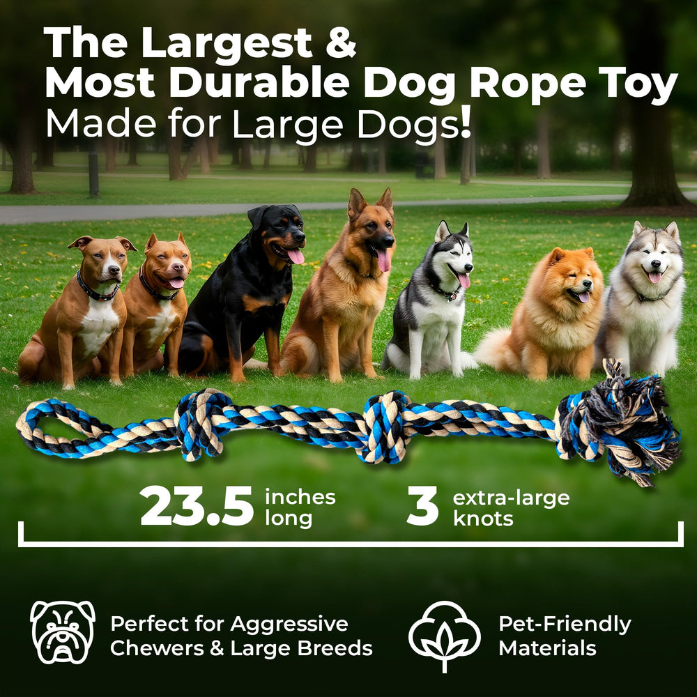 Pacific Pups Products large dog rope toy dog-tugging during a playful tug-of-war.