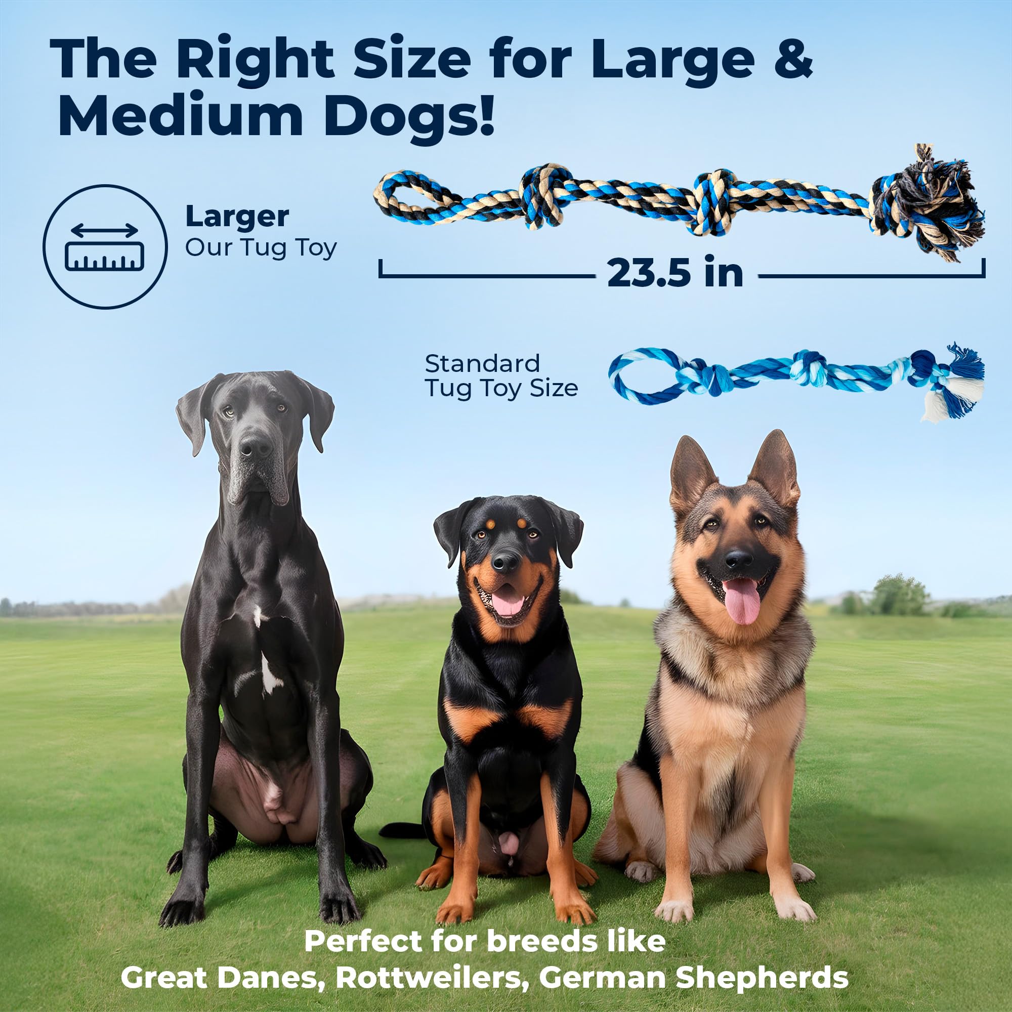 Pacific Pups Products large dog rope toy 23.5-inch length ideal for large breeds and fetch.