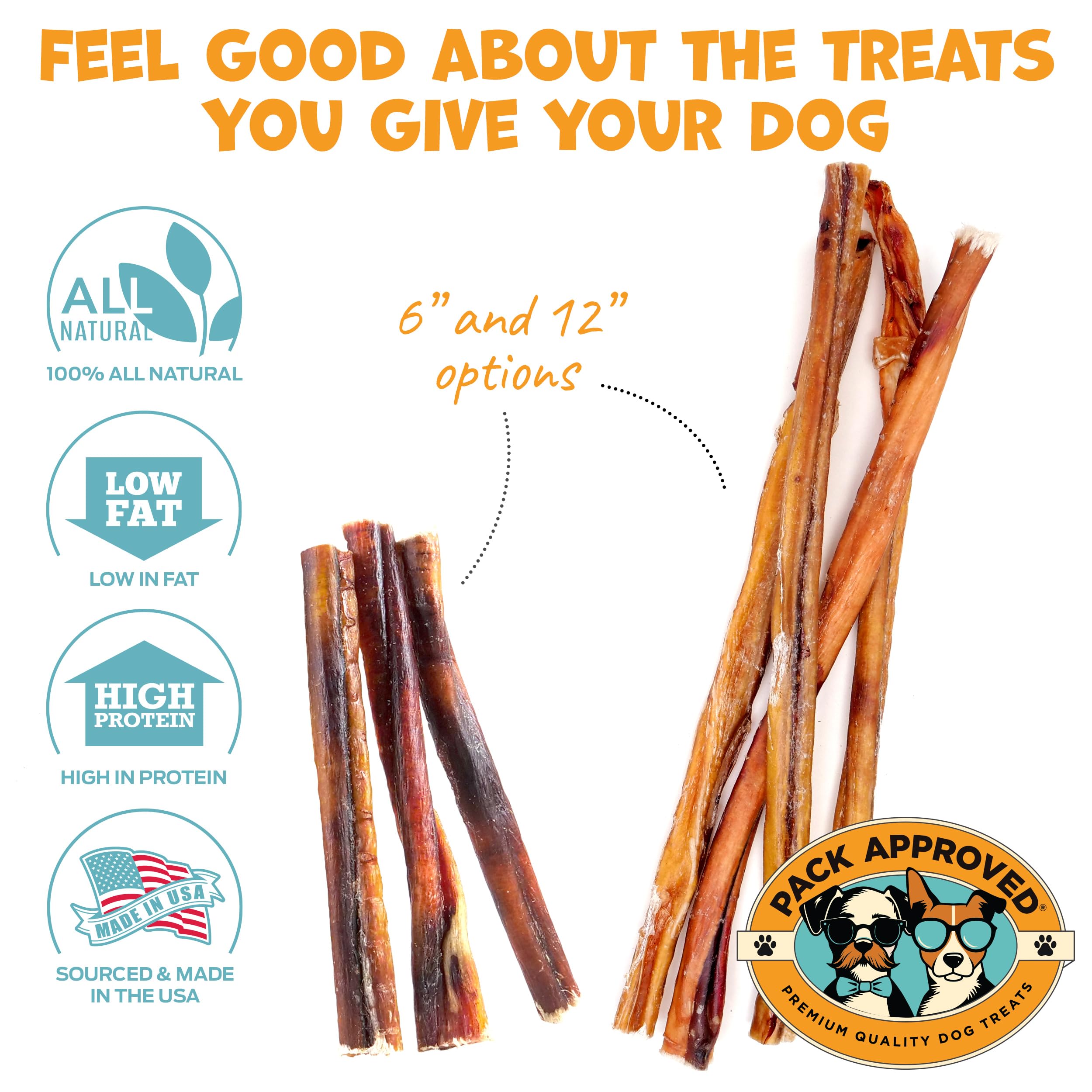 Pack Approved USA-made bully sticks premium chew for medium dogs.