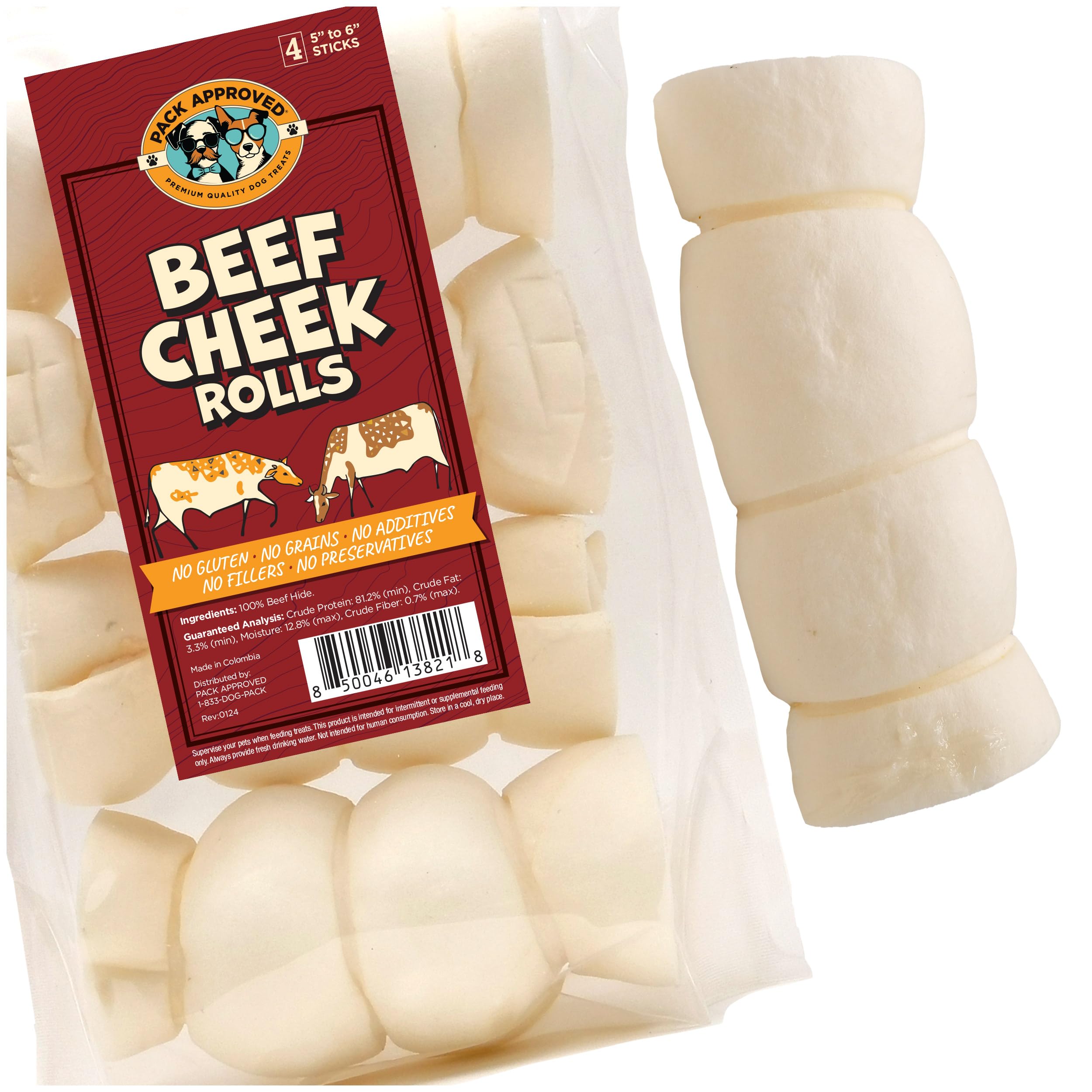 Pack Approved beef cheek rolls 4-pack front view for durable medium-dog chews
