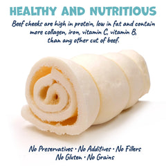 Pack Approved natural beef cheek rolls with rich texture for enjoyable chewing.