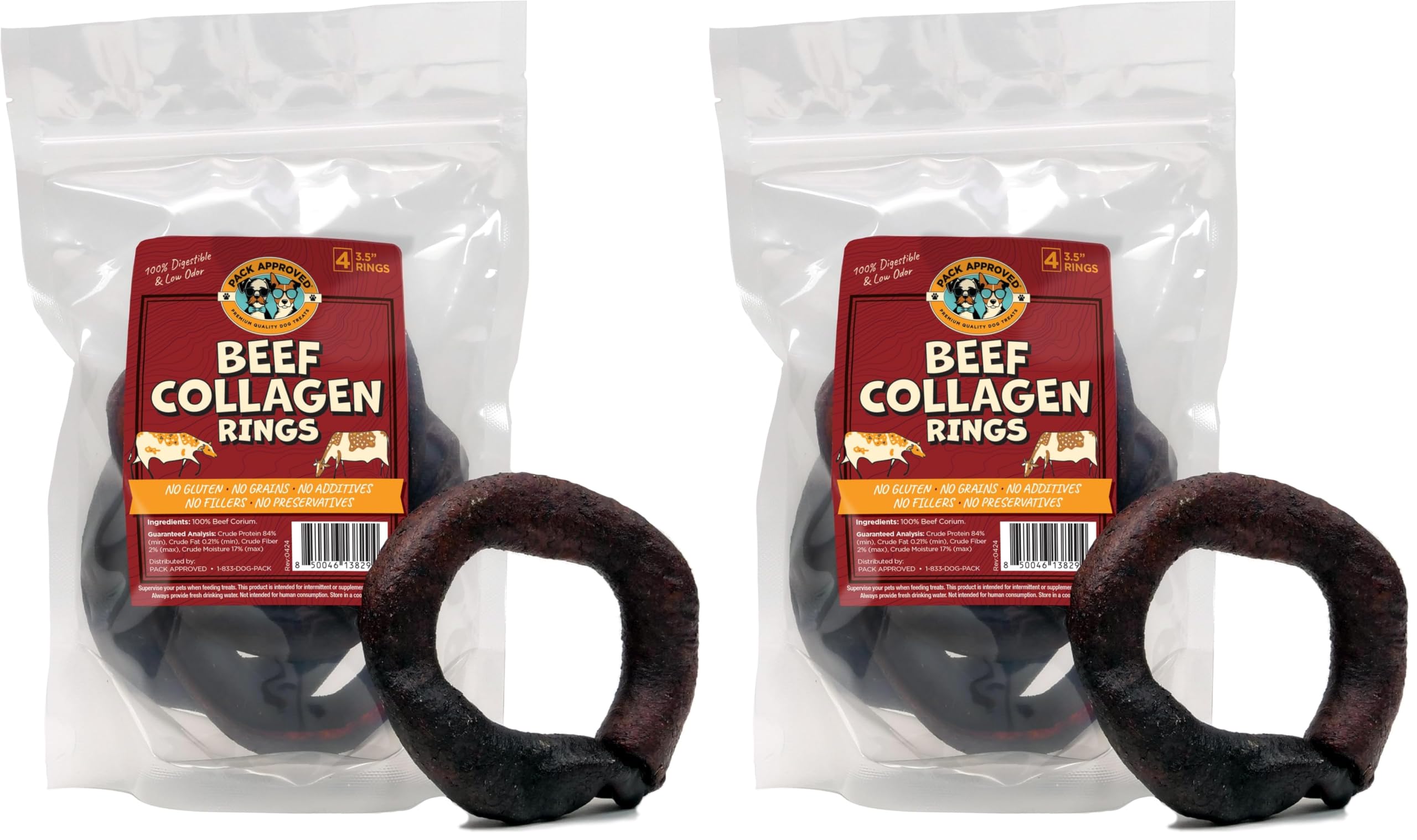 Pack Approved Beef Collagen Chews ring closeup shows durable, single-ingredient chew.