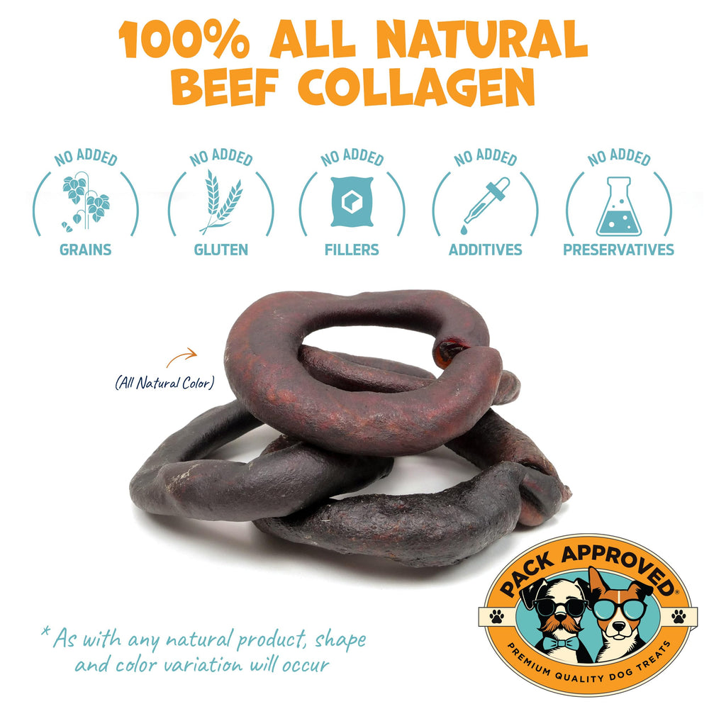 Pack Approved Beef Collagen Chews ring durability demonstrates long-lasting chew for strong chewers.