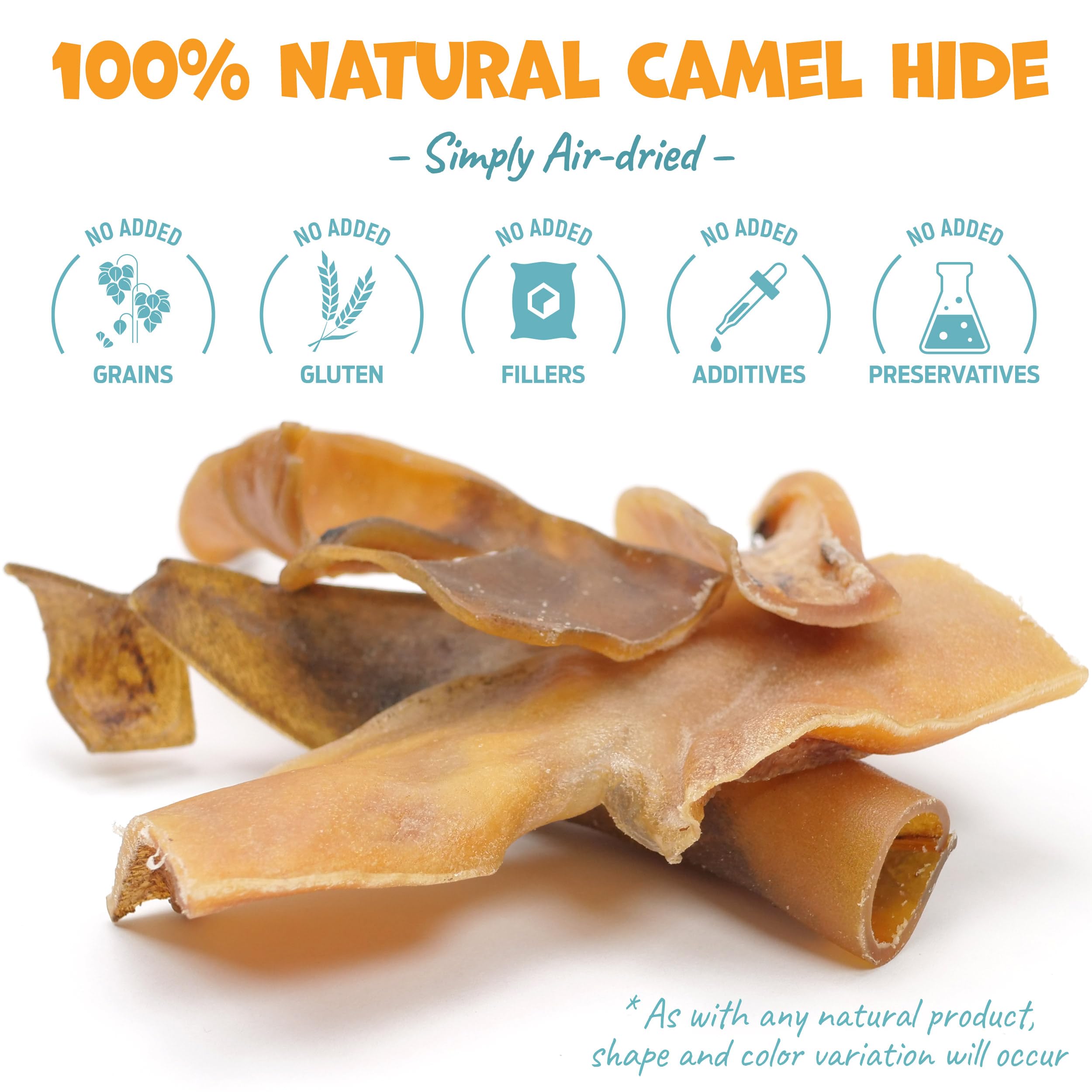Pack Approved camel skin chews packaging shows natural ingredients and grain-free formulation.