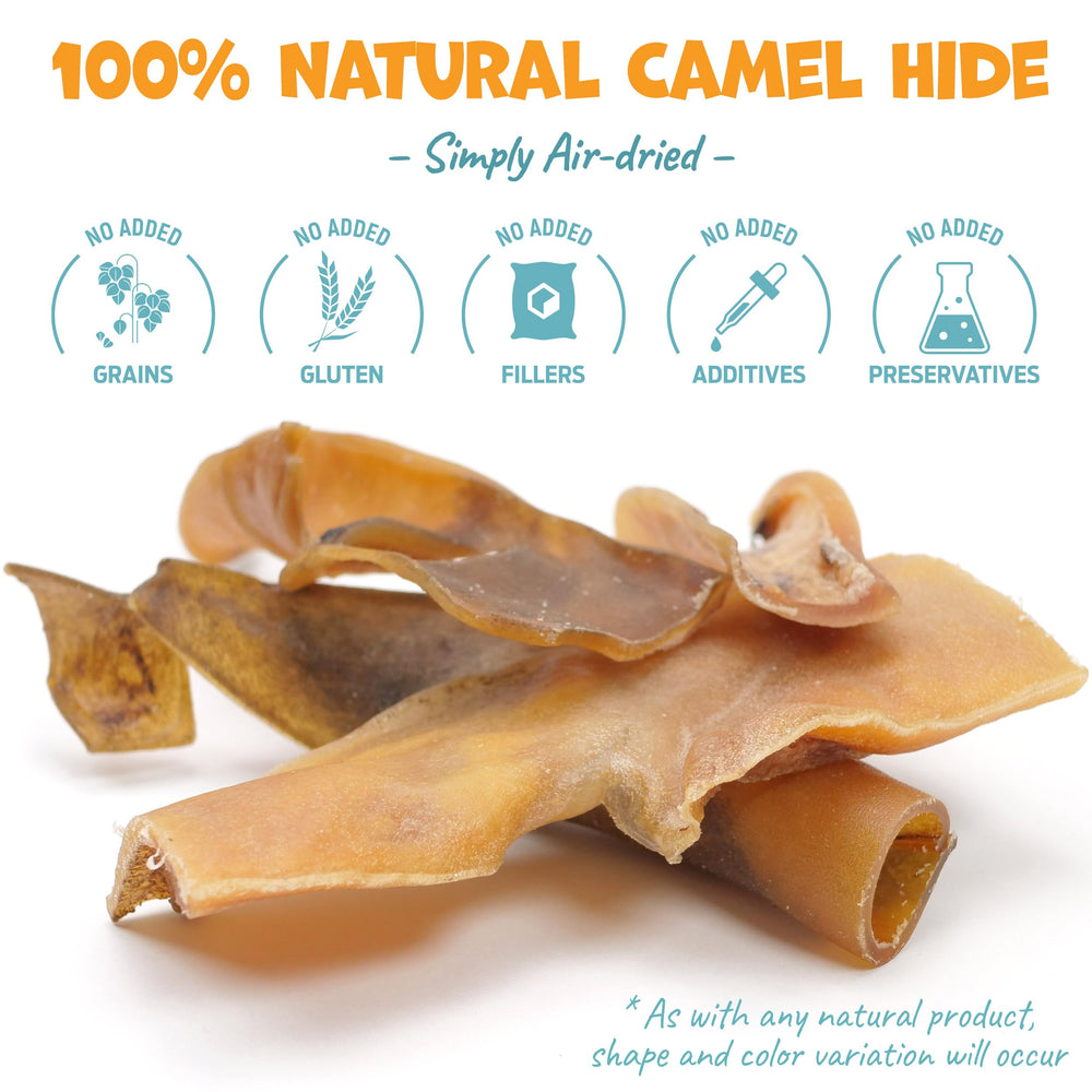 Pack Approved camel skin chews packaging shows natural ingredients and grain-free formulation.