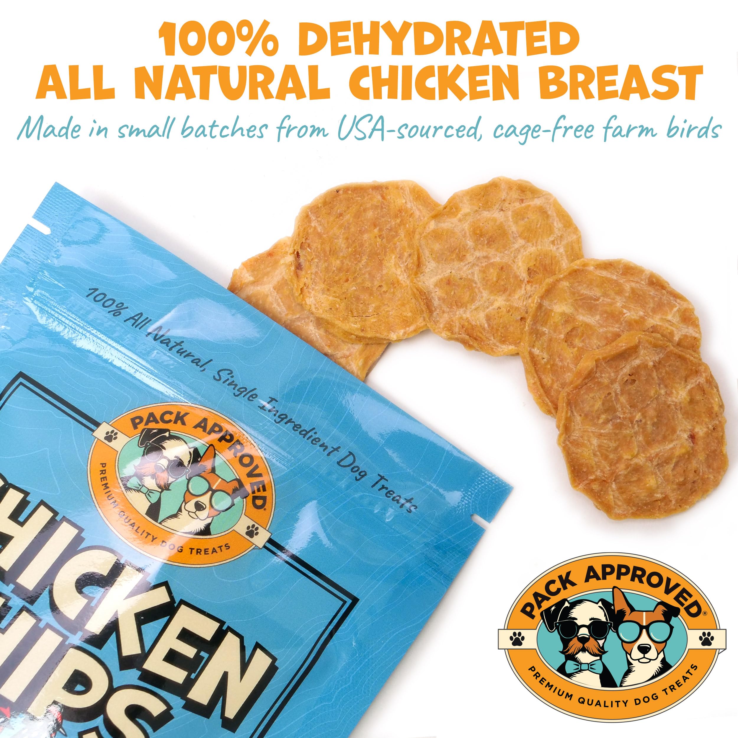 Pack Approved Chicken Chips made-in-usa closeup communicates quality and local production