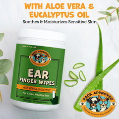 Pack Approved dog ear wipes hydration and skin soothing close-up.