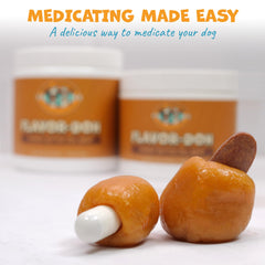 Pack Approved Flavor-Doh peanut butter soft treat disguises pills during pet medicine time.