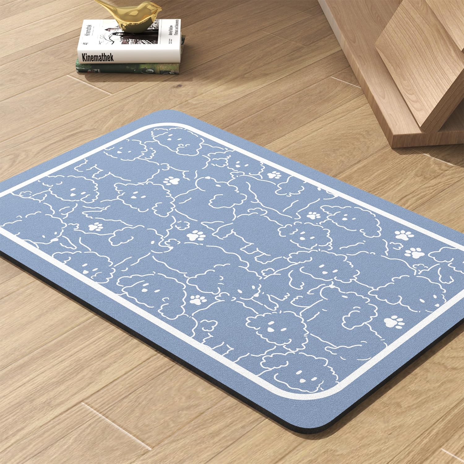 PADOOR BLUEDOGS absorbent pet feeding mat keeps spills contained and paws clean