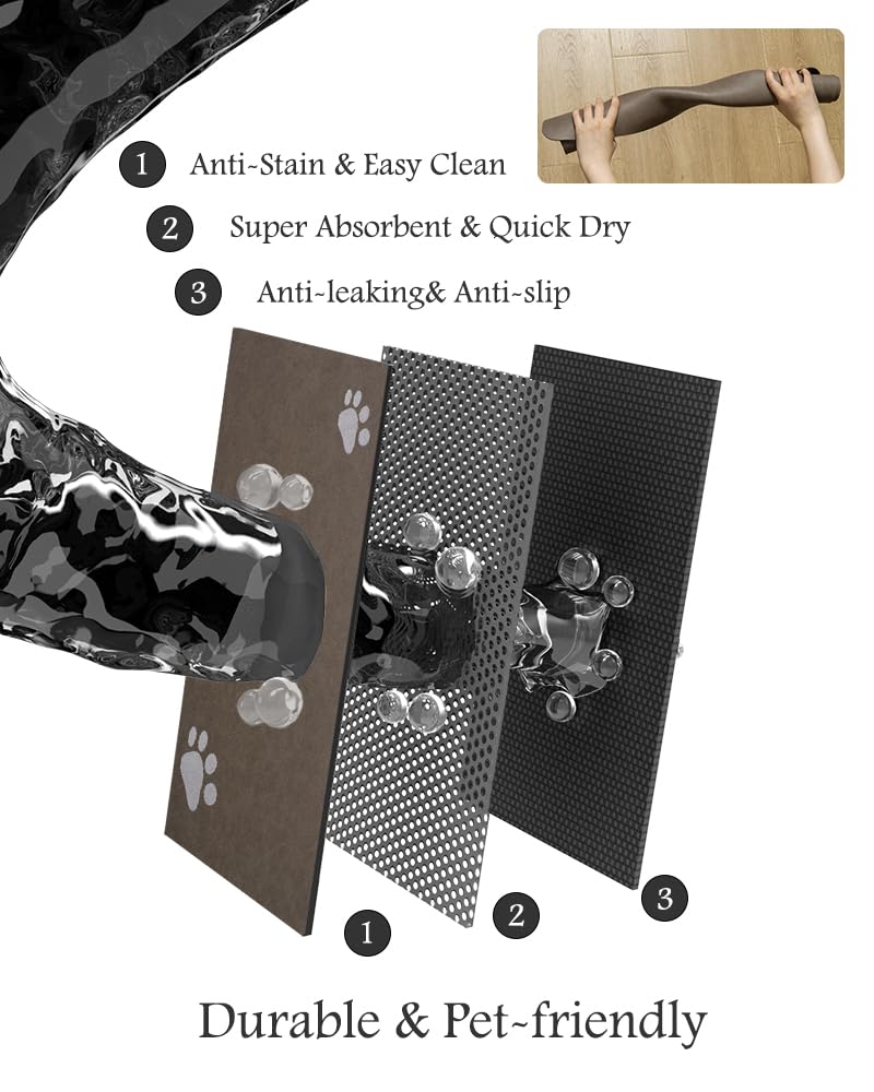 PADOOR brown dog feeding mat provides reliable anti-leak protection.