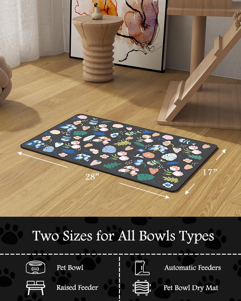 PADOOR DARKFLOWERS versatile mat doubles as pet bowl-drying surface