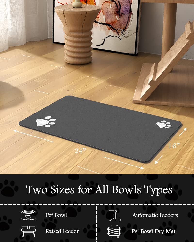 Padoor darkgrey pet feeding mat 16x24 fits standard bowls and prevents mess.