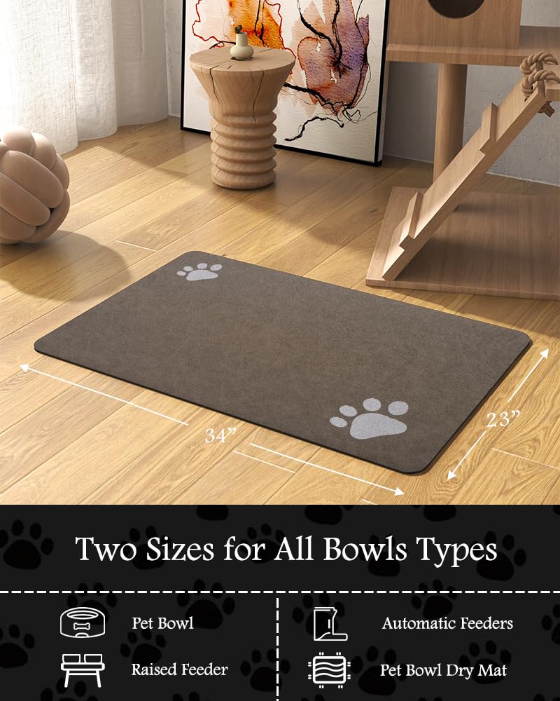 PADOOR dog and cat bowl drying mat shown with bowls