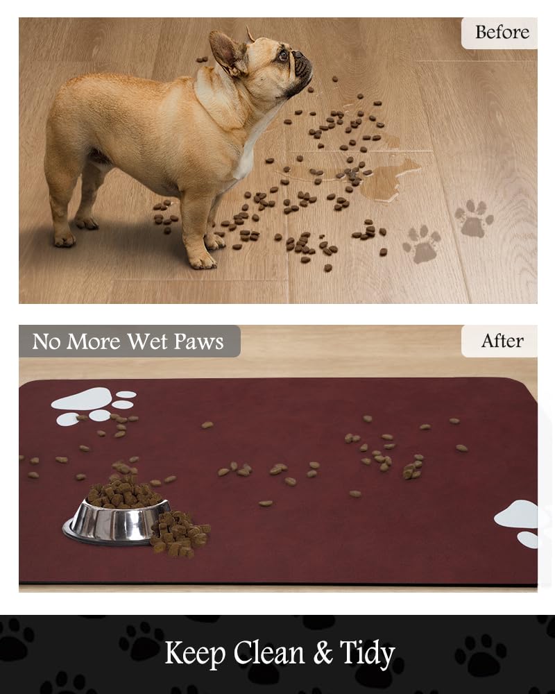 PADOOR absorbent mat quick-dry design minimizes damp paw messes after drinking.