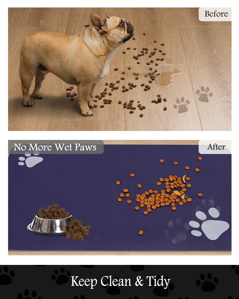 PADOOR no-stains dog-cat mat helps maintain a clean feeding zone.