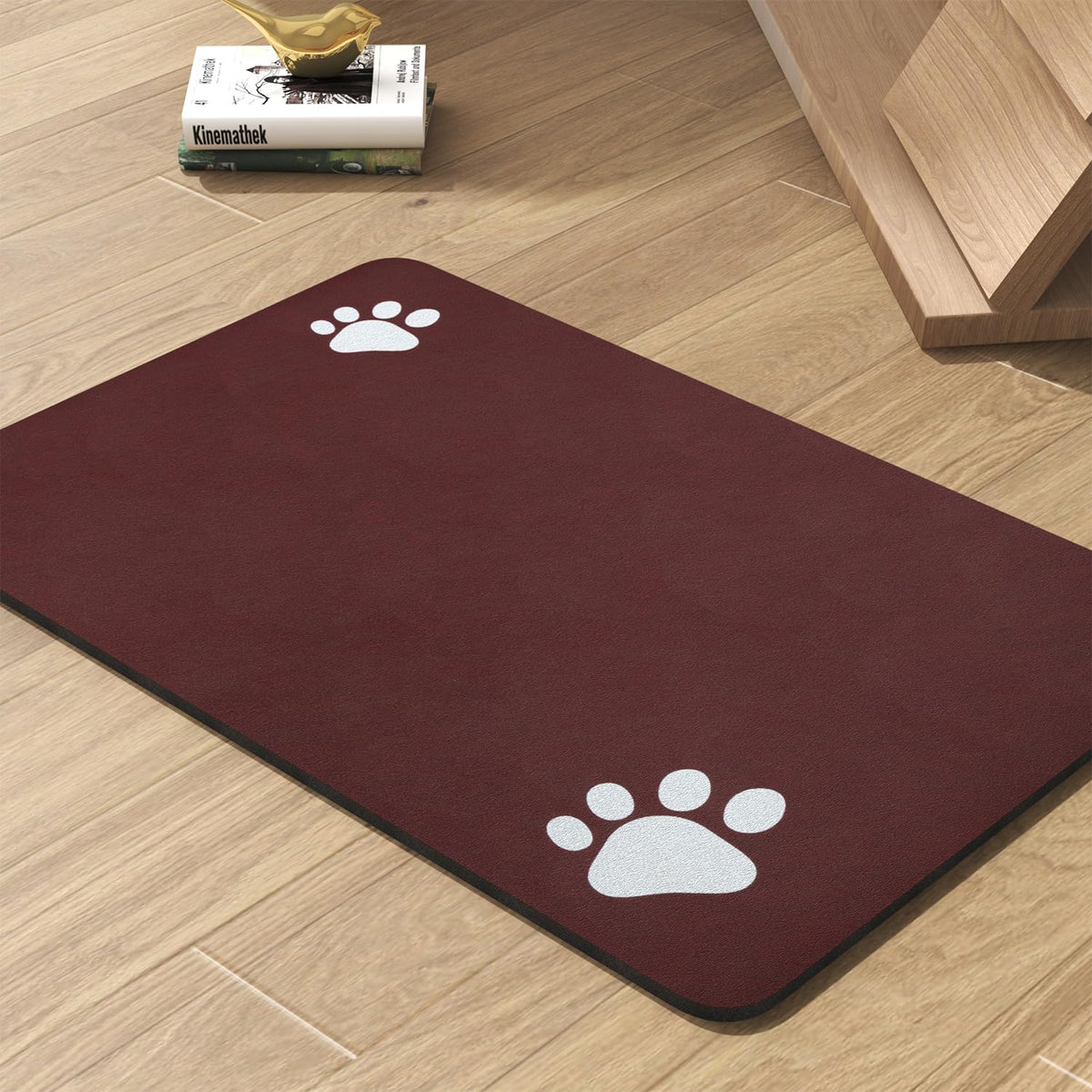 PADOOR pet feeding mat absorbent surface captures spills and keeps floors clean.