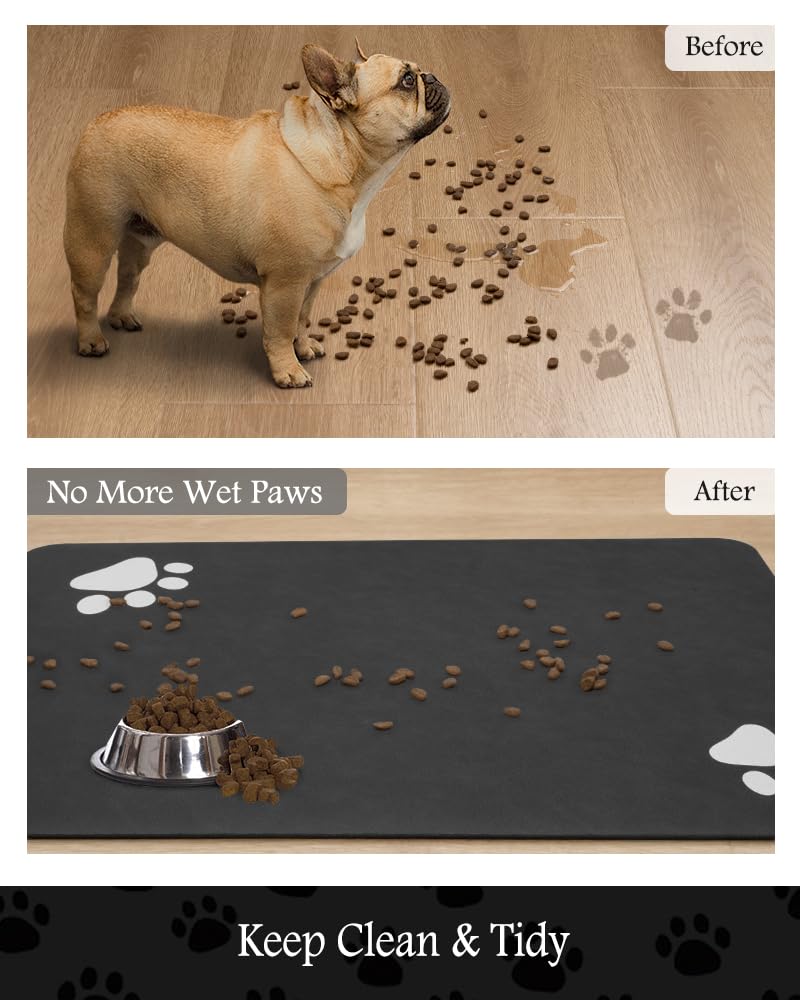 PADOOR pet feeding mat anti-slip rubber backing holds mats in place.