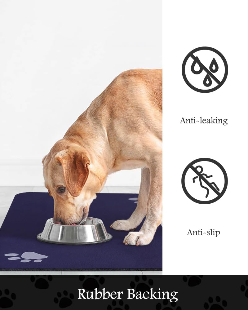 PADOOR pet feeding mat navy 17x28 easy-clean surface for fast rinsing.