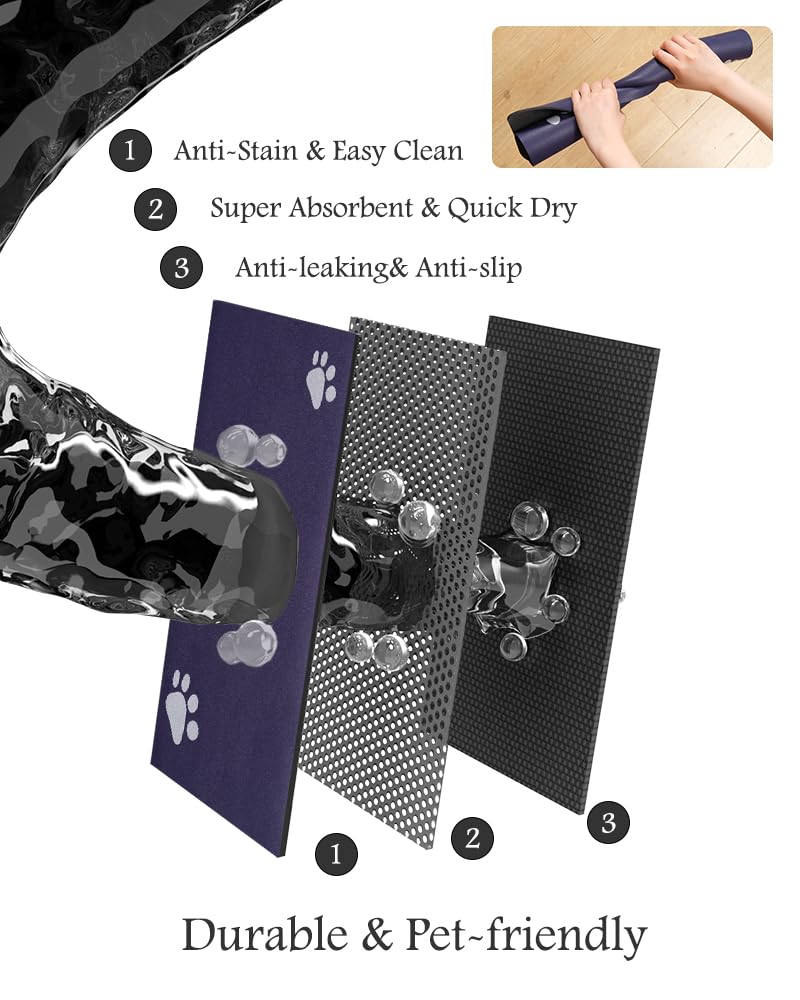 PADOOR pet feeding mat navy 17x28 roll-up design for compact storage.