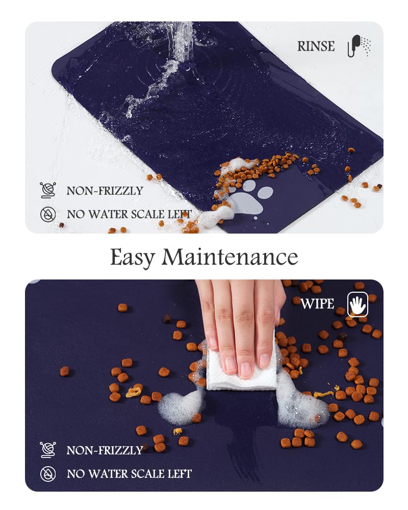 PADOOR pet feeding mat navy 17x28 waterproof bottom protects floors from spills.