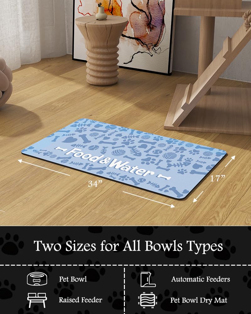 PADOOR bone motif mat works with bowls and automatic feeders.