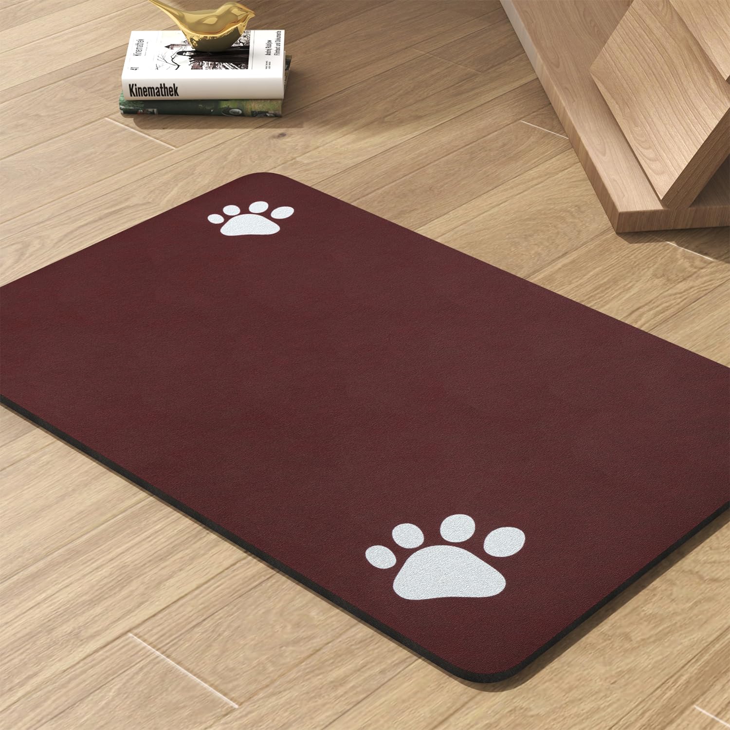 PADOOR pet feeding mat red 17x34 inches absorbs spills quickly and keeps bowls tidy