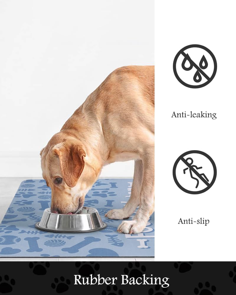 PADOOR bone-themed mat resists stains for tidy mealtimes.