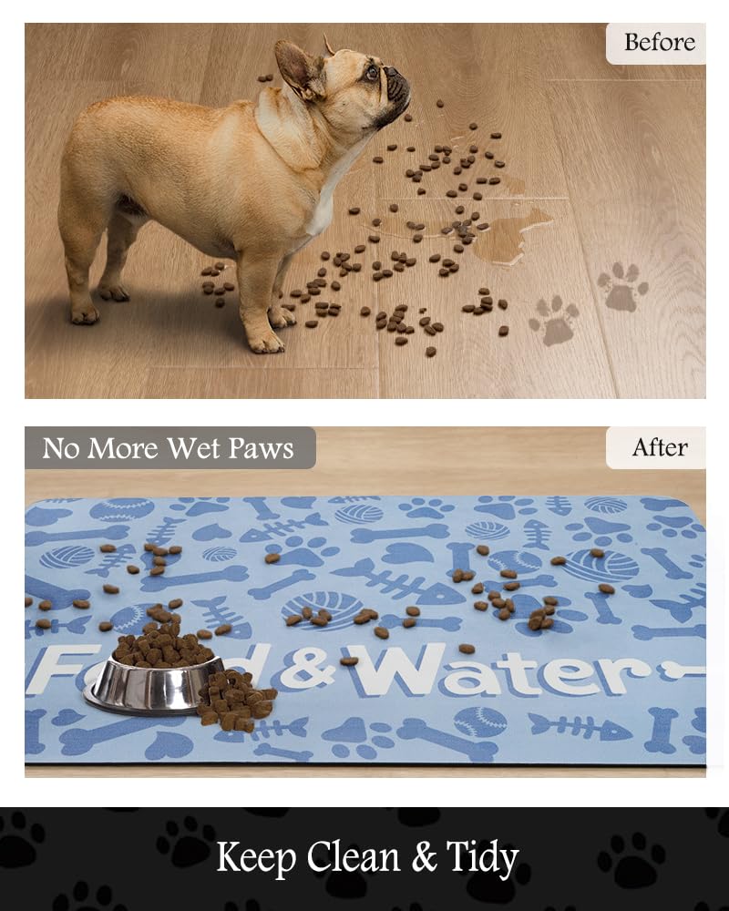 PADOOR pet food mat quick-dry surface speeds cleanup after spills.