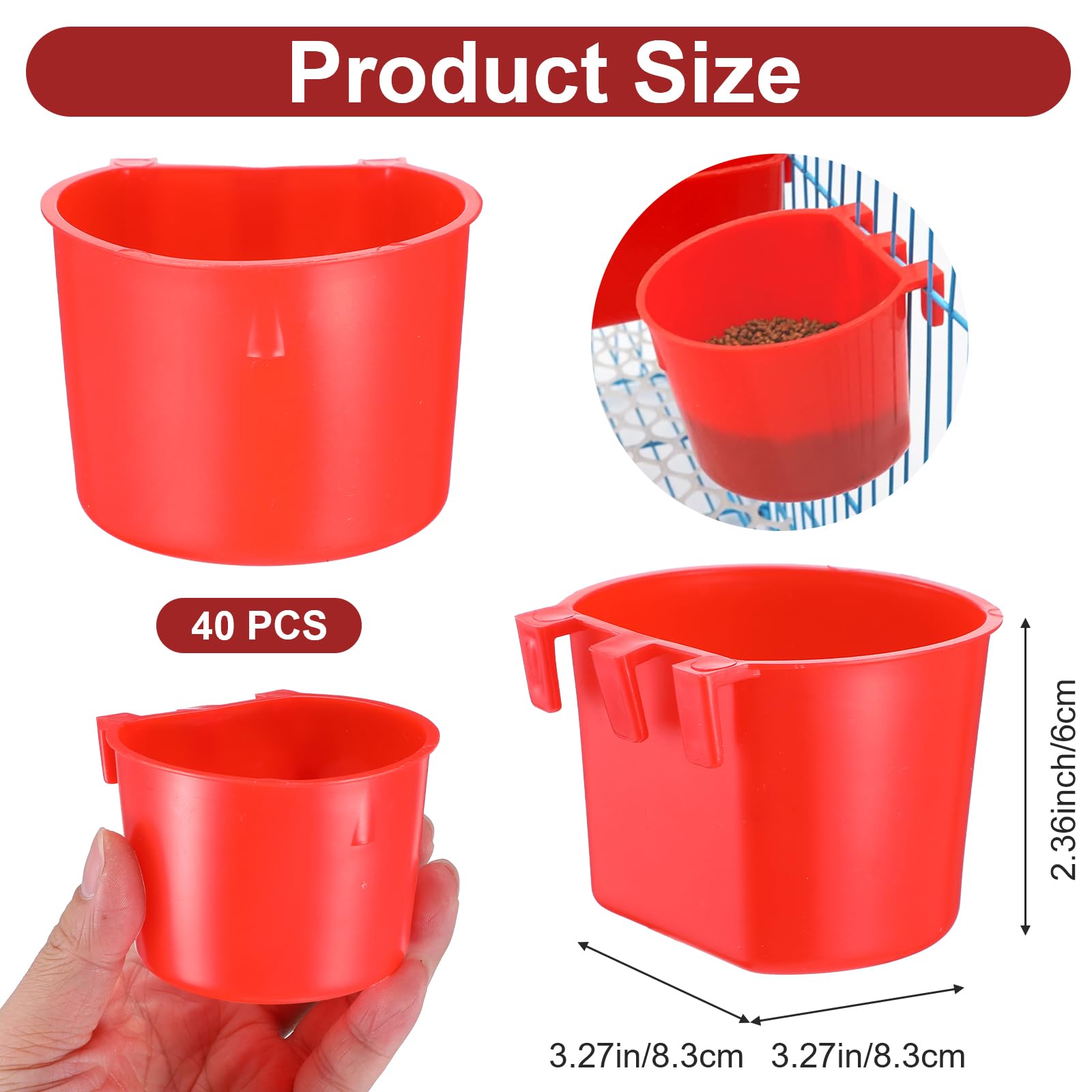 Pafeooui hanging feeder cups setup enables mess-free feeding inside cages.