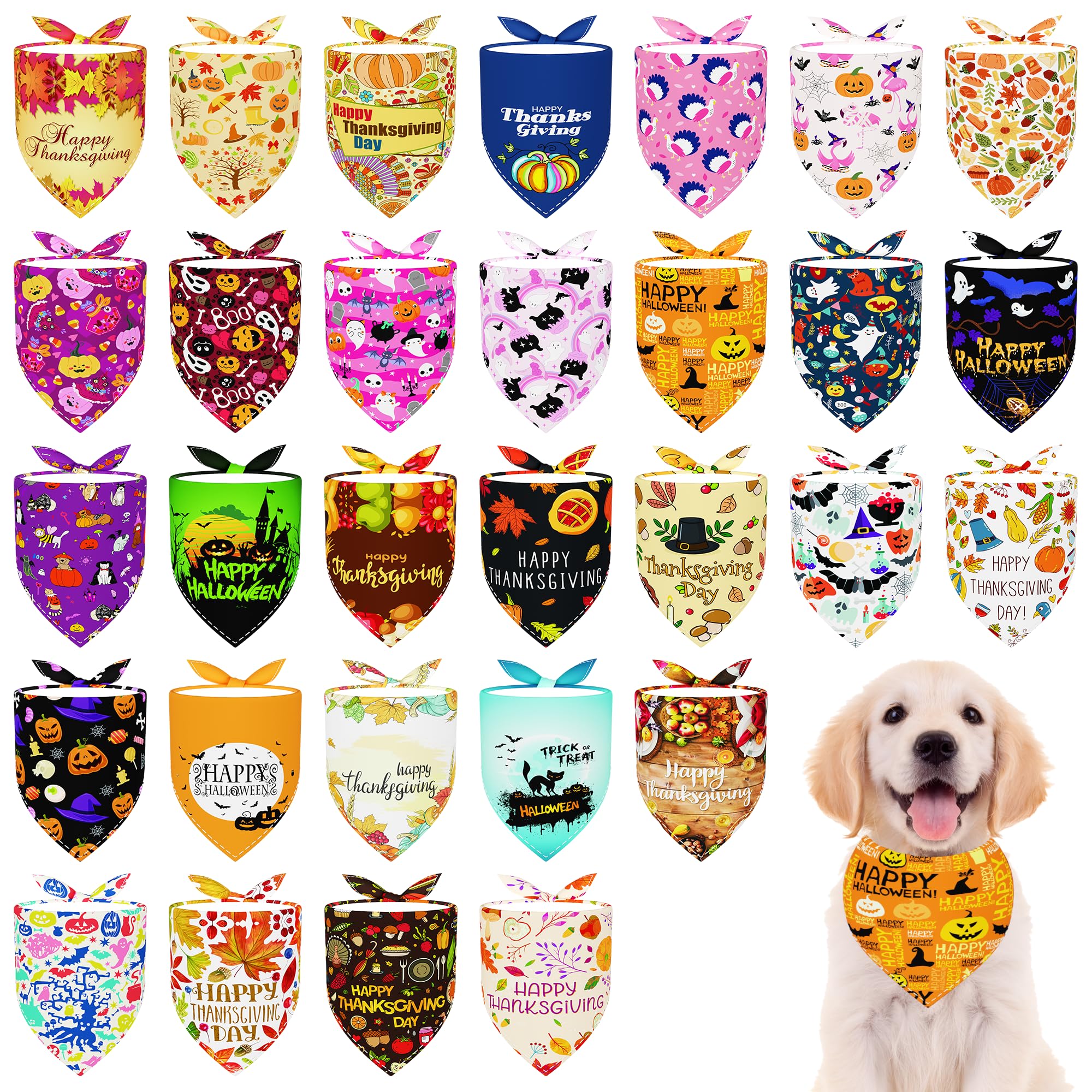 Pai Sence 30-pcs Halloween dog bandanas pack ready for festive pet photos