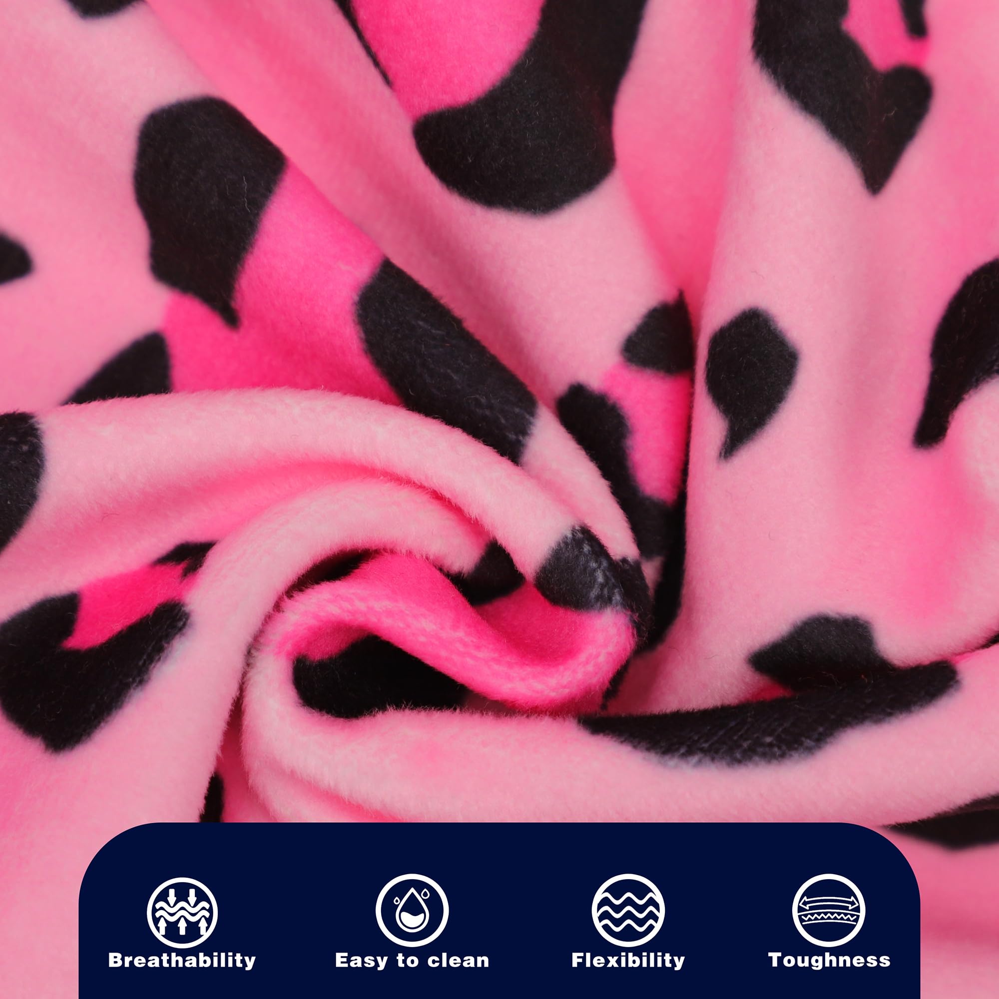 Paiaite pink leopard fabric closeup showing soft polyester texture and breathability.