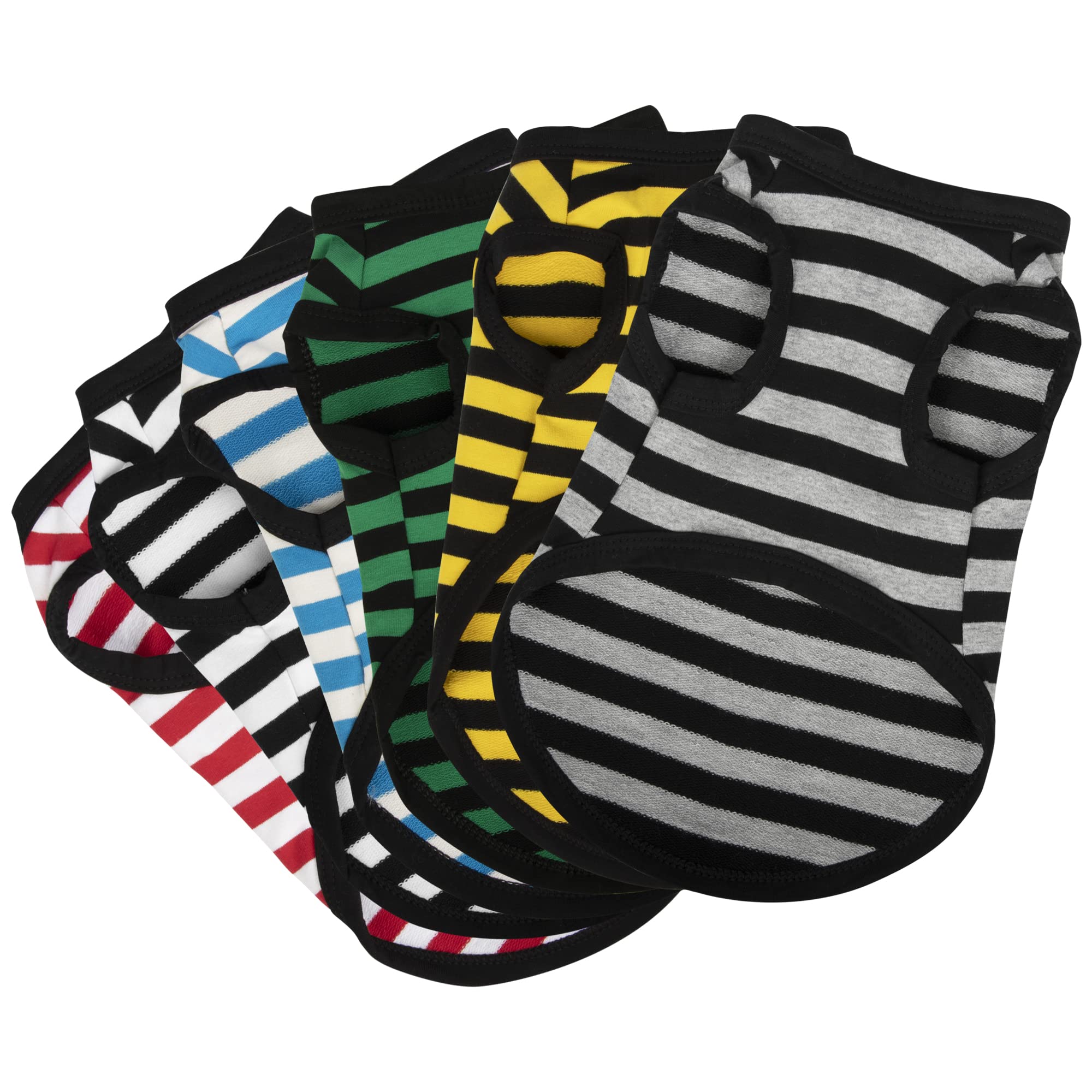 Paiaite dog striped shirt front view demonstrates breathable cotton for all-day comfort.