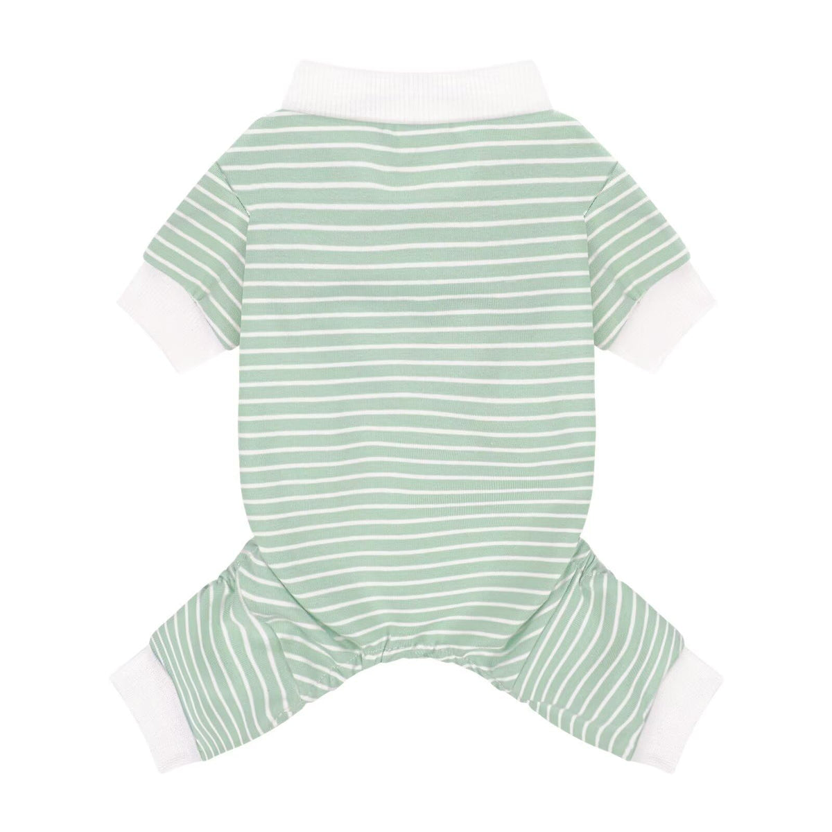 Paiaite green striped dog pajamas front view shows soft cotton stretch for comfort