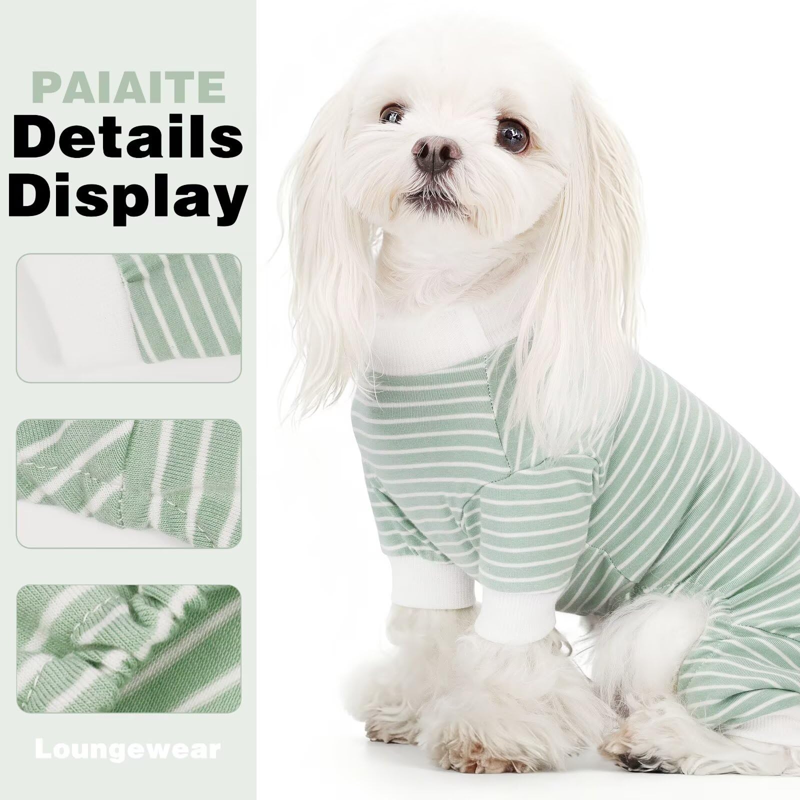 Paiaite green striped dog pajamas suitable for indoor and outdoor wear