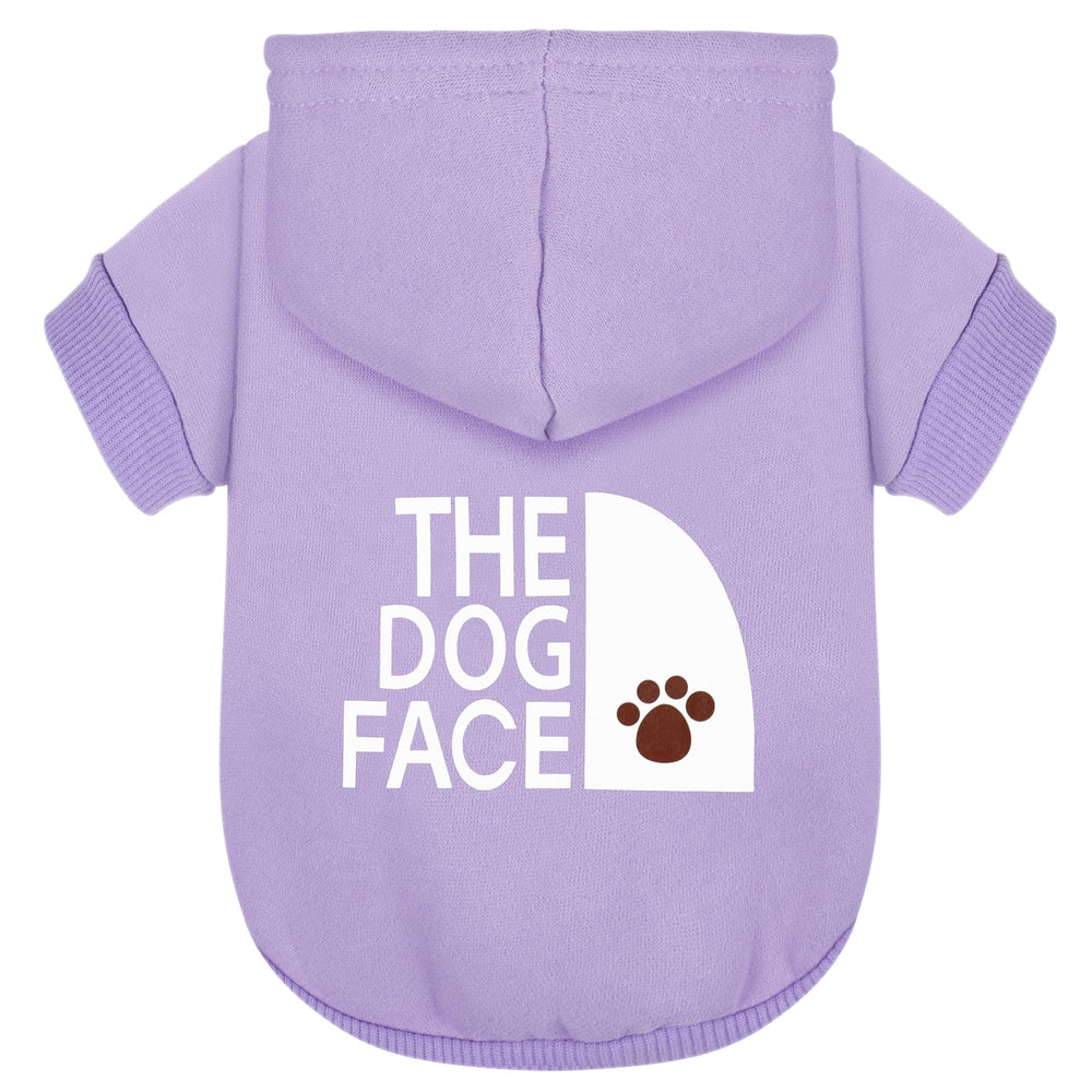 Paiaite Purple Chihuahua Dog Hoodie dog-face-print adds stylish warmth for winter wear.