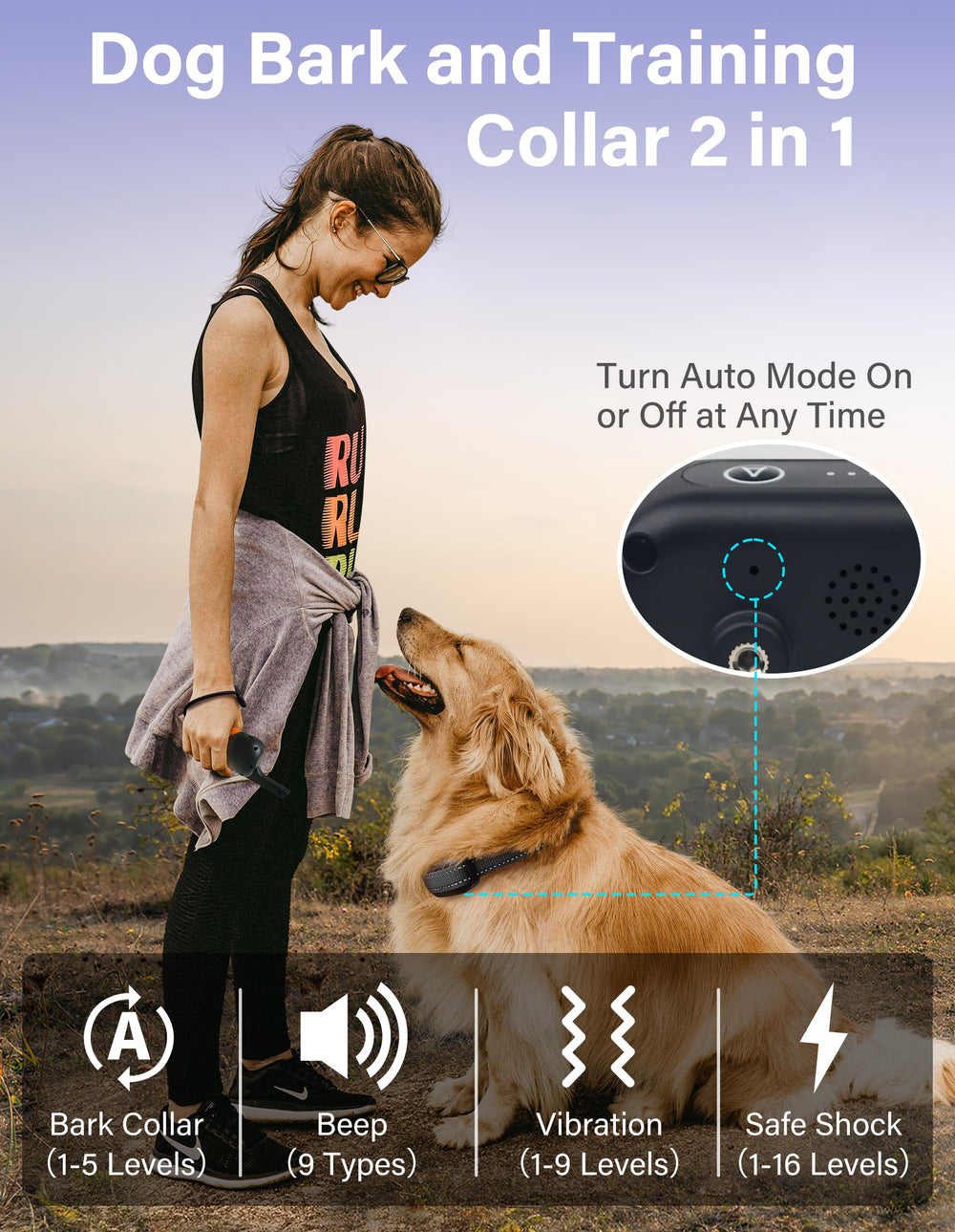 PaiPaitek bark collar auto-mode close-up for hands-free barking prevention