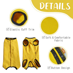 Paipeper dog recovery suit on the floor with easy-to-use snap closures
