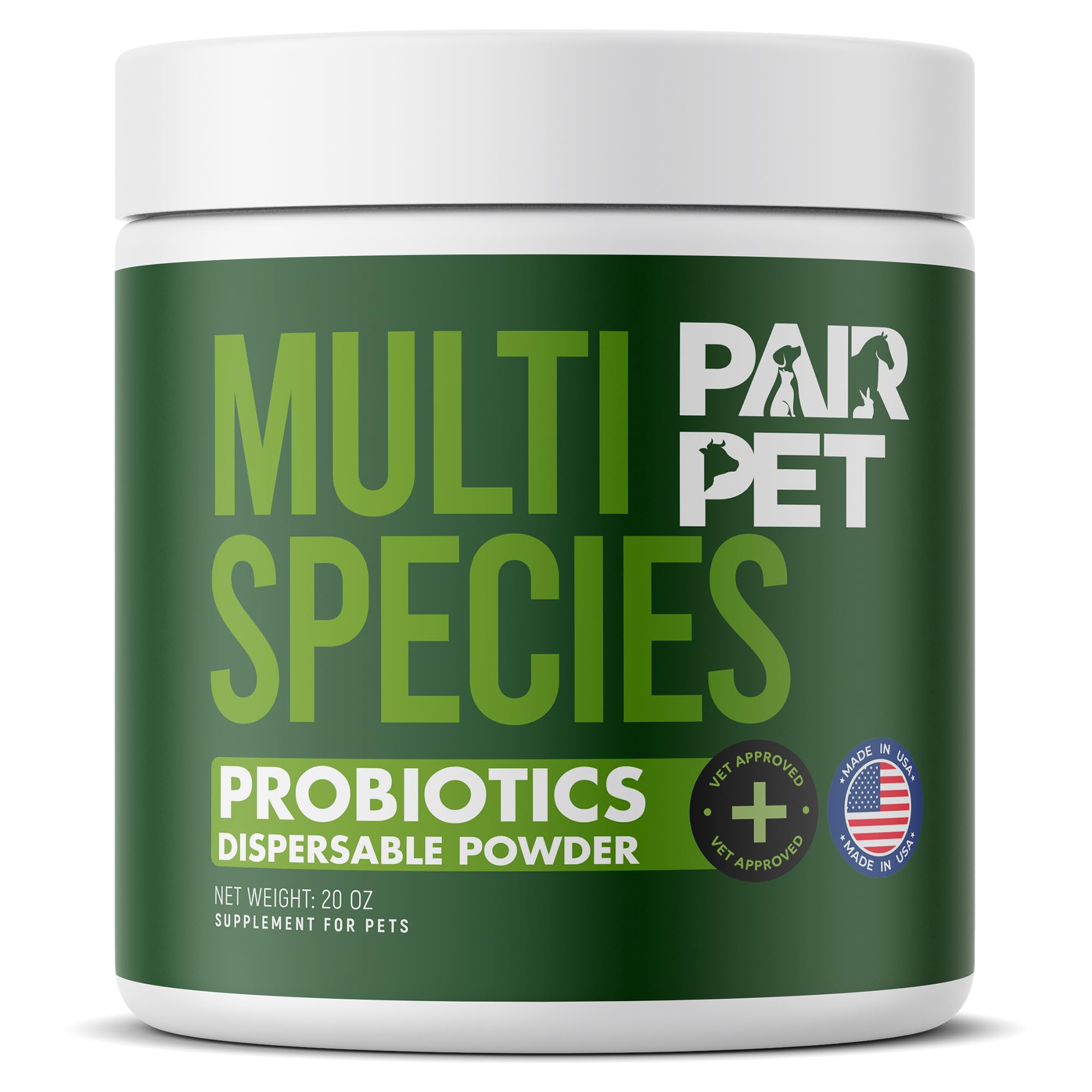 Pair Pet multi-species blend label highlights veterinarian-approved formula for gut health.