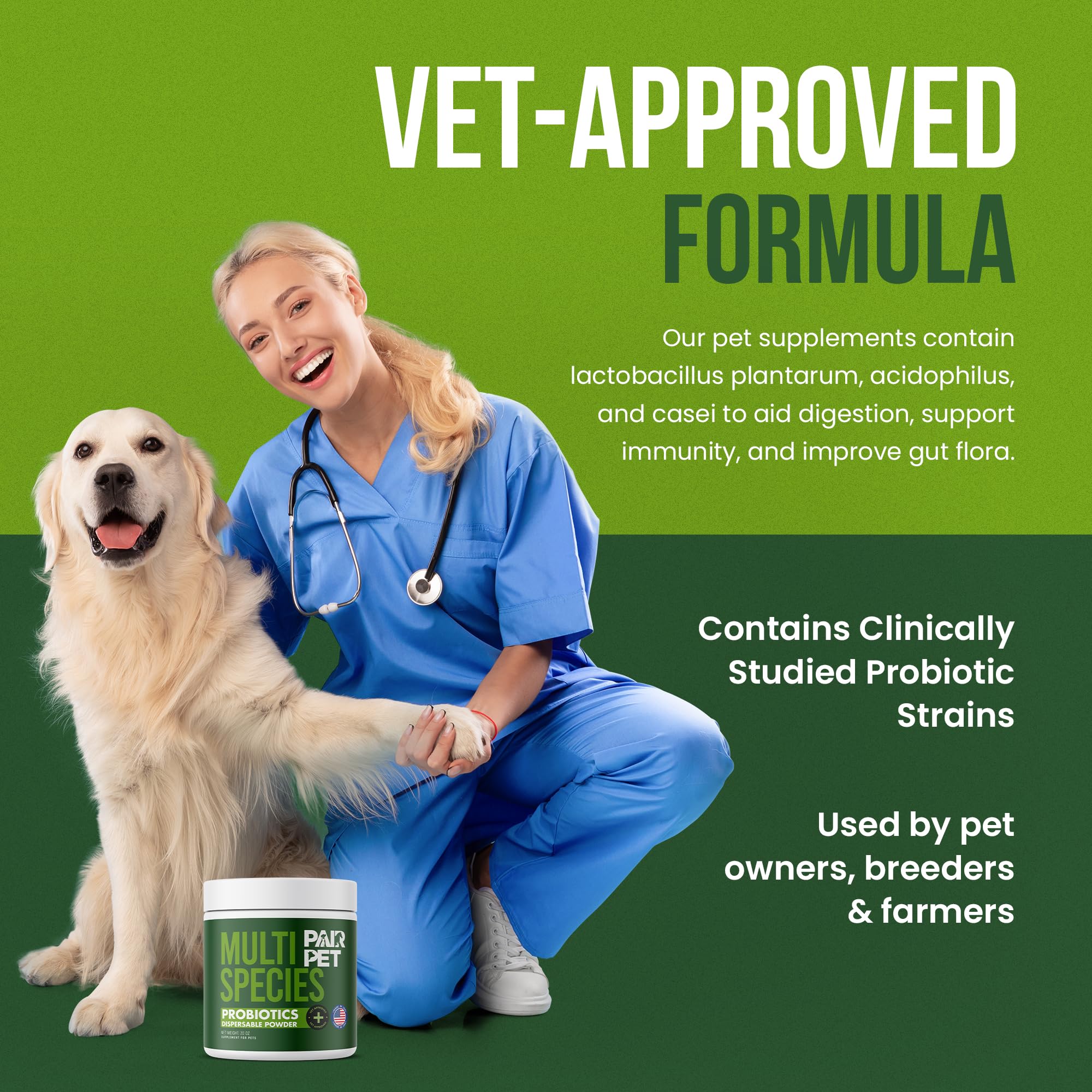 Pair Pet probiotic powder dissolves smoothly in bowls or water for livestock.