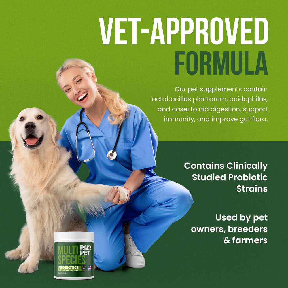 Pair Pet probiotic powder dissolves smoothly in bowls or water for livestock.