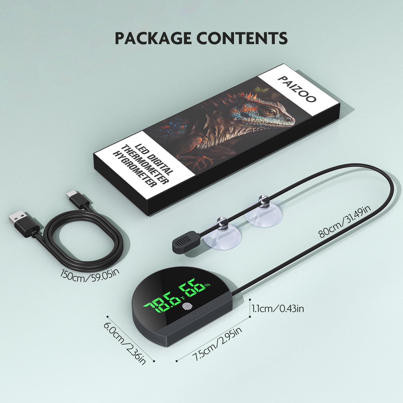 PAIZOO all-in-one thermo-hygro kit offers convenient setup and clear data at a glance.