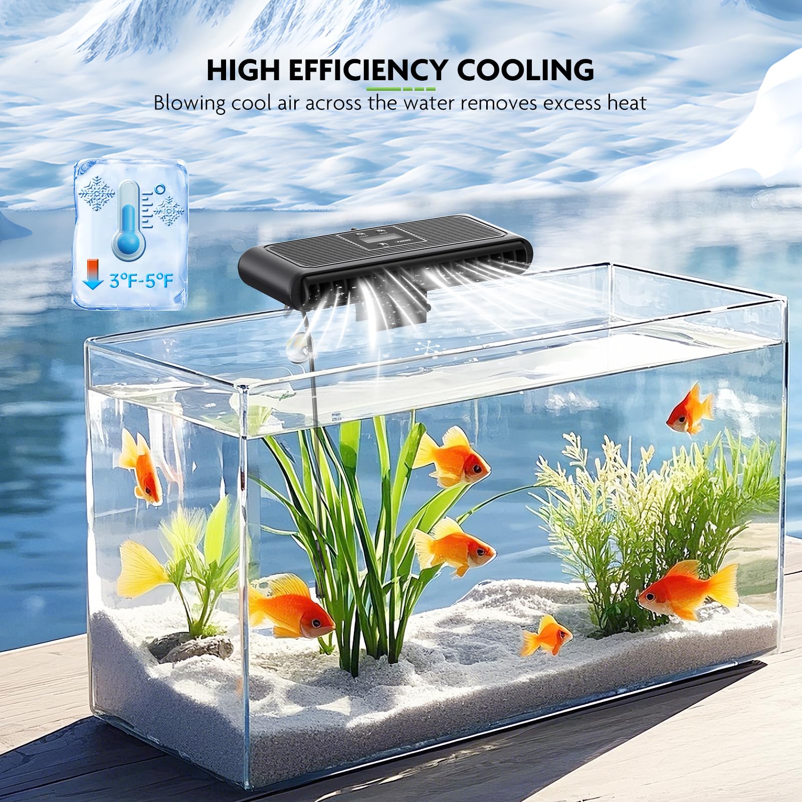 PAIZOO aquarium chiller fan LCD display clearly reads current tank temperature at a glance