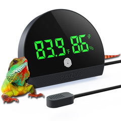 PAIZOO Reptile Thermometer Hygrometer with LED Display shows clear readings for terrarium monitoring.