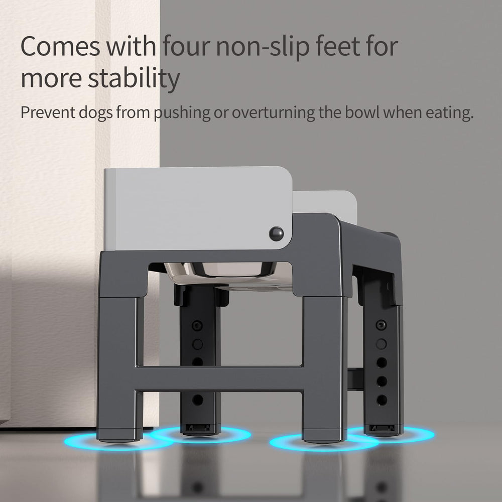 PAKEWAY-height-adjustable-stand highlights six adjustable heights for growing dogs