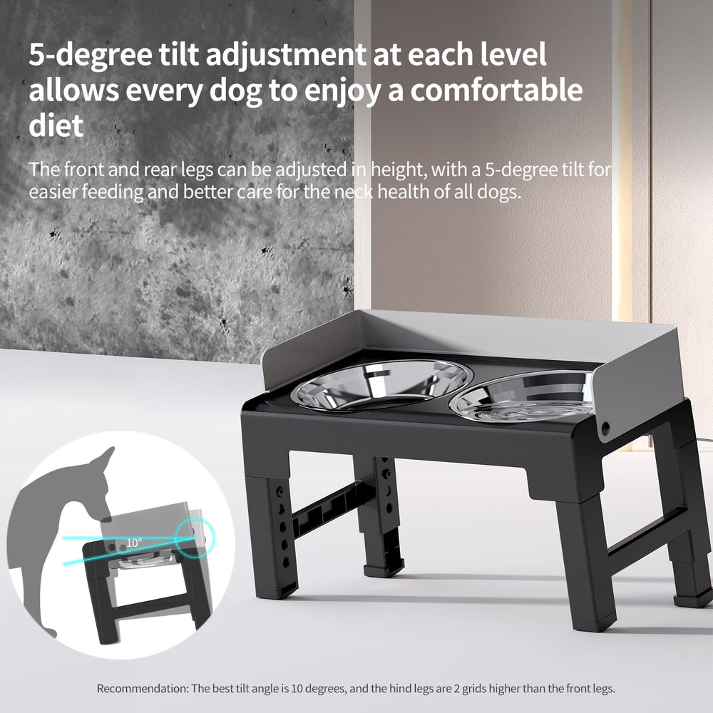 PAKEWAY tiltable dog feeder demonstrates 5-degree tilt for neck comfort