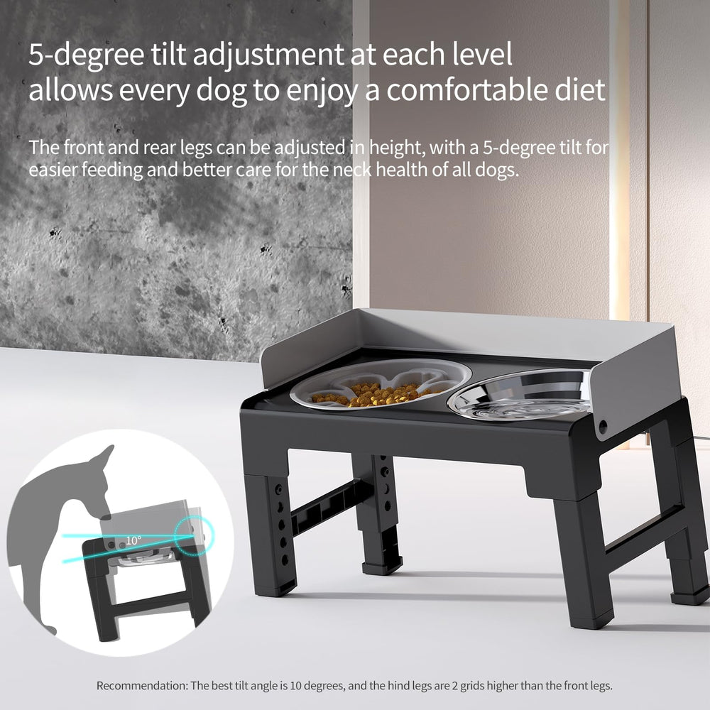 PAKEWAY tiltable-dog-feeder demonstrates 5-degree tilt for easier neck alignment