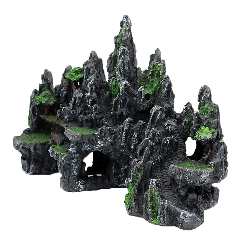 PakyKai Mountain View ornament with colorful plants enhances tank ambiance.