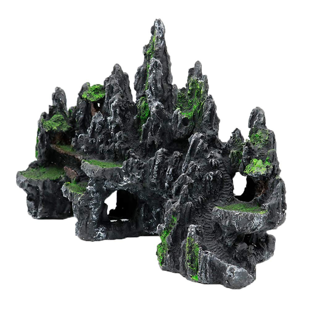 PakyKai Mountain View ornament with colorful plants enhances tank ambiance.